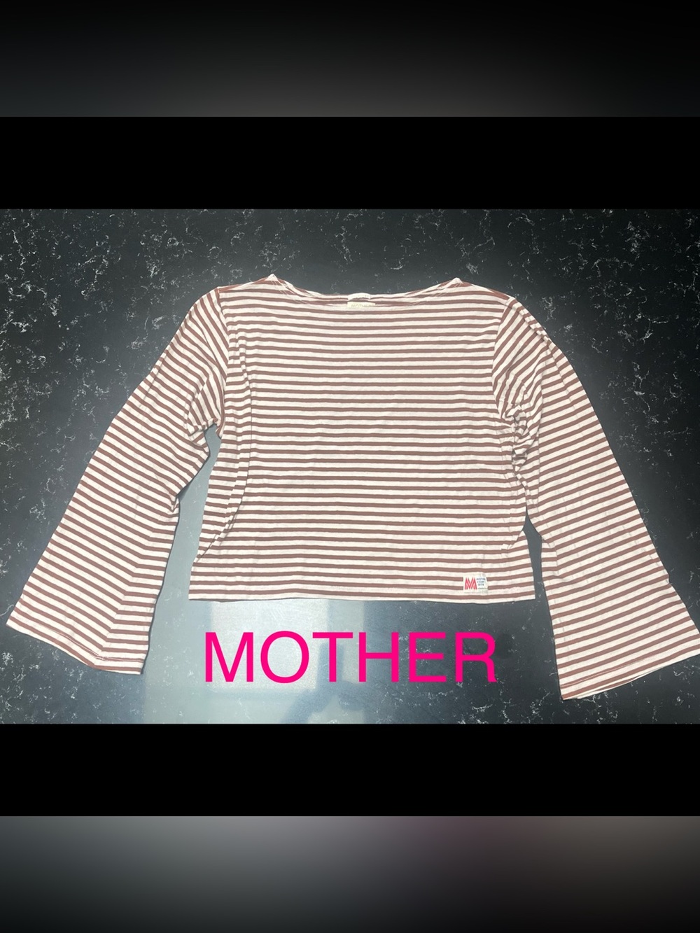 MOTHER the skipper bell, sz M, brown & pink (peachy) striped long sleeve tee